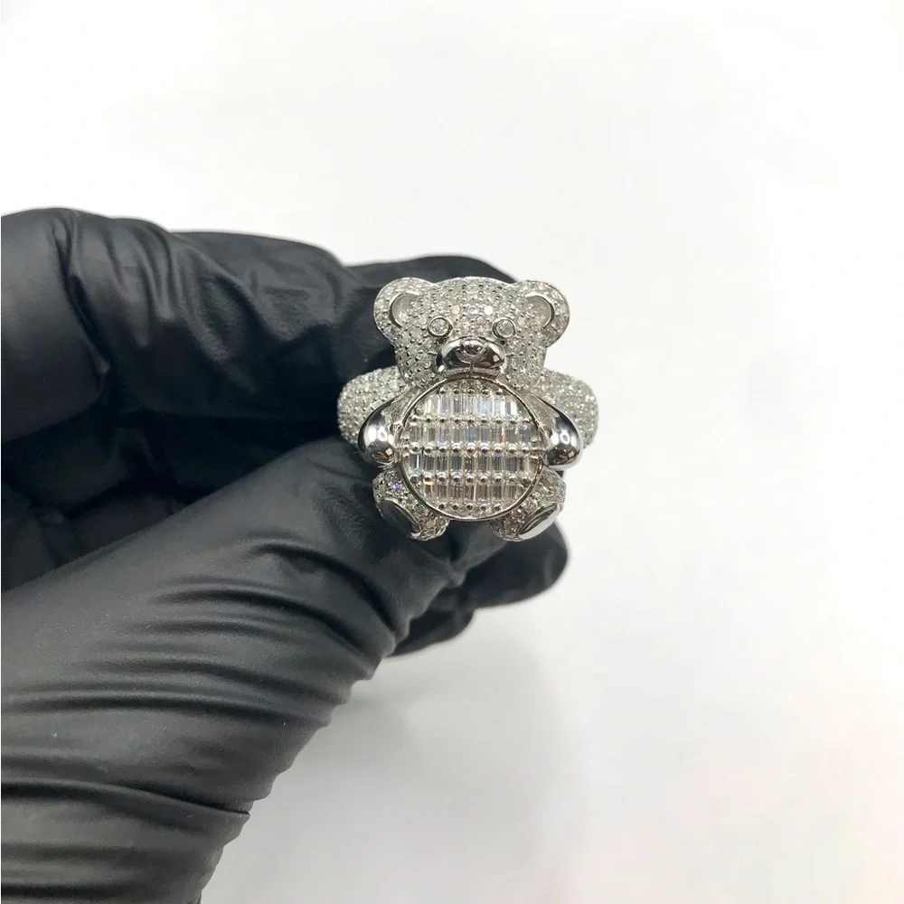 925 Sterling Silver 4.00CTW MOISSANITE Teddy Bear Men’s Ring Size 11